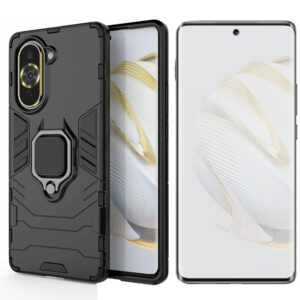 Set husa Comando Armor Ring cu folie de silicon compatibila cu Huawei Nova 10 Pro, Antisoc, Ultrarezistenta, Protectie 360, Inel Metalic Rotativ, Negru - 2