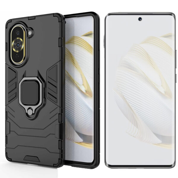 Set husa Comando Armor Ring cu folie de silicon compatibila cu Huawei Nova 10 Pro, Antisoc, Ultrarezistenta, Protectie 360, Inel Metalic Rotativ, Negru - 2