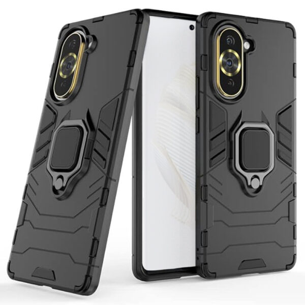 Set husa Comando Armor Ring cu folie de silicon compatibila cu Huawei Nova 10 Pro, Antisoc, Ultrarezistenta, Protectie 360, Inel Metalic Rotativ, Negru - 3