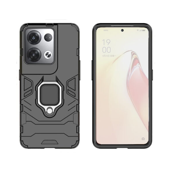 Set husa Comando Armor Ring cu folie de silicon compatibila cu Oppo Reno8 Pro, Antisoc, Ultrarezistenta, Protectie 360, Inel Metalic Rotativ, Negru - 2