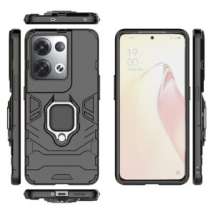 Set husa Comando Armor Ring cu folie de silicon compatibila cu Oppo Reno8 Pro, Antisoc, Ultrarezistenta, Protectie 360, Inel Metalic Rotativ, Negru - 3