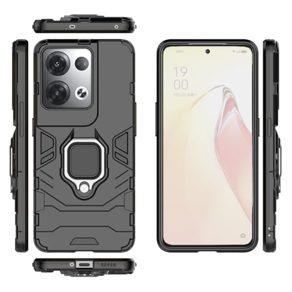 Set husa Comando Armor Ring cu folie de silicon compatibila cu Oppo Reno8 Pro, Antisoc, Ultrarezistenta, Protectie 360, Inel Metalic Rotativ, Negru - 3