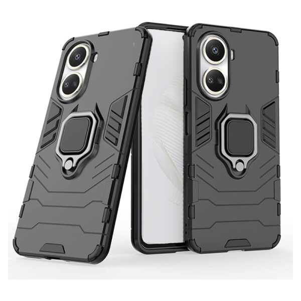 Set husa Comando Armor Ring cu folie de silicon compatibila cu Huawei Nova 10 SE, Antisoc, Ultrarezistenta, Protectie 360, Inel Metalic Rotativ, Negru - 3