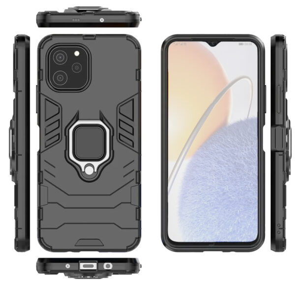 Set husa Comando Armor Ring cu folie de silicon compatibila cu Huawei Nova Y61, Antisoc, Ultrarezistenta, Protectie 360, Inel Metalic Rotativ, Negru - 3