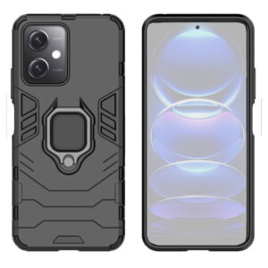 Set husa Comando Armor Ring cu folie de silicon compatibila cu Xiaomi Redmi Note 12 5G / Poco X5, Antisoc, Ultrarezistenta, Protectie 360, Inel Metalic Rotativ, Negru - 2