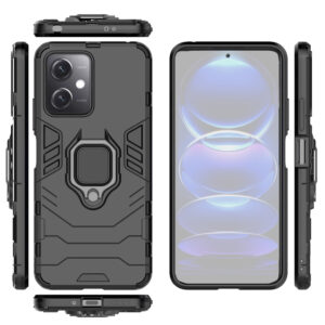 Set husa Comando Armor Ring cu folie de silicon compatibila cu Xiaomi Redmi Note 12 5G / Poco X5, Antisoc, Ultrarezistenta, Protectie 360, Inel Metalic Rotativ, Negru - 3