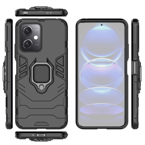 Set husa Comando Armor Ring cu folie de silicon compatibila cu Xiaomi Redmi Note 12 5G / Poco X5, Antisoc, Ultrarezistenta, Protectie 360, Inel Metalic Rotativ, Negru - 3