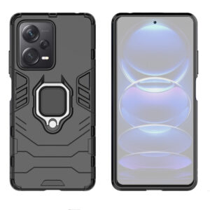 Set husa Comando Armor Ring cu folie de silicon compatibila cu Xiaomi Redmi Note 12 Pro / Poco X5 Pro, Antisoc, Ultrarezistenta, Protectie 360, Inel Metalic Rotativ, Negru - 2