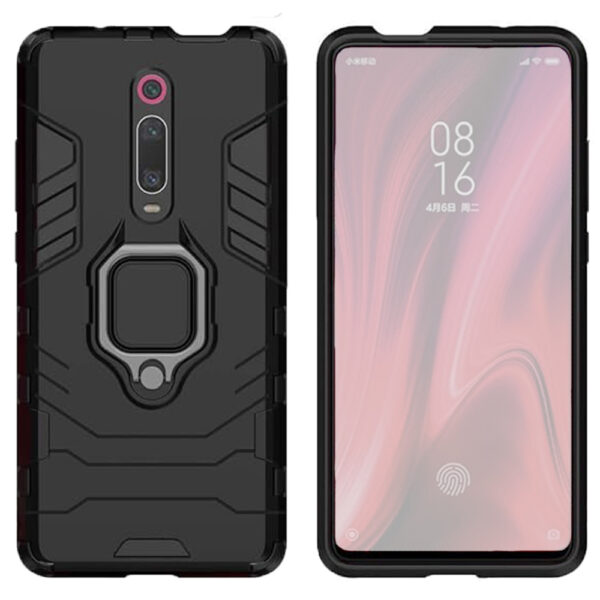 Set husa Comando Armor Ring cu folie de silicon compatibila cu Xiaomi Mi 9T / Mi 9T Pro / Redmi K20 Pro / Redmi K20, Antisoc, Ultrarezistenta, Protectie 360, Inel Metalic Rotativ, Negru - 2