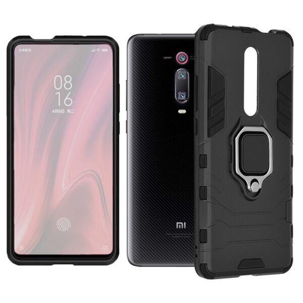 Set husa Comando Armor Ring cu folie de silicon compatibila cu Xiaomi Mi 9T / Mi 9T Pro / Redmi K20 Pro / Redmi K20, Antisoc, Ultrarezistenta, Protectie 360, Inel Metalic Rotativ, Negru - 3