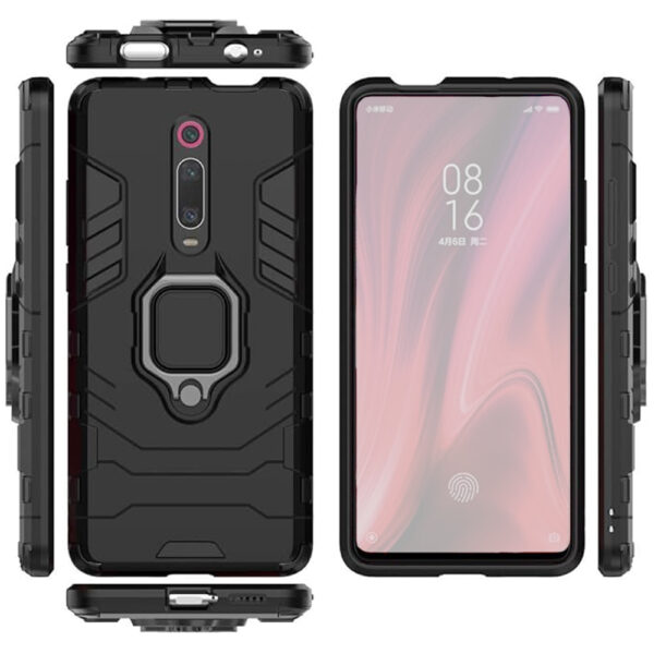 Set husa Comando Armor Ring cu folie de silicon compatibila cu Xiaomi Mi 9T / Mi 9T Pro / Redmi K20 Pro / Redmi K20, Antisoc, Ultrarezistenta, Protectie 360, Inel Metalic Rotativ, Negru - 4