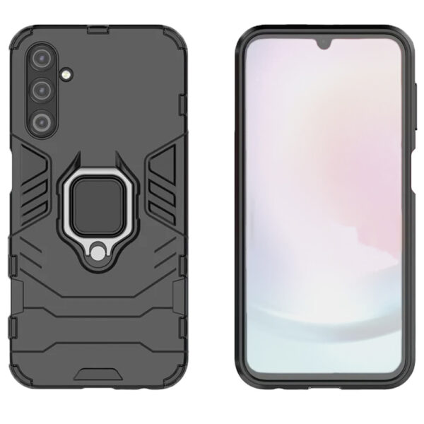 Set husa Comando Armor Ring cu folie de silicon compatibila cu Samsung Galaxy A24, Antisoc, Ultrarezistenta, Protectie 360, Inel Metalic Rotativ, Negru - 2