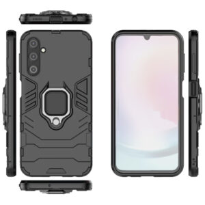 Set husa Comando Armor Ring cu folie de silicon compatibila cu Samsung Galaxy A24, Antisoc, Ultrarezistenta, Protectie 360, Inel Metalic Rotativ, Negru - 3