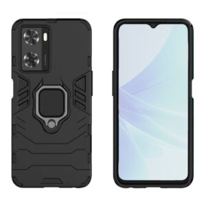 Set husa Comando Armor Ring cu folie de silicon compatibila cu Oppo A57 4G / A57s / OnePlus Nord N20 SE, Antisoc, Ultrarezistenta, Protectie 360, Inel Metalic Rotativ, Negru - 2