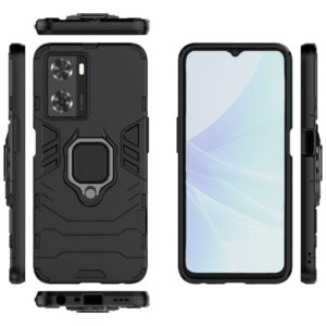 Set husa Comando Armor Ring cu folie de silicon compatibila cu Oppo A57 4G / A57s / OnePlus Nord N20 SE, Antisoc, Ultrarezistenta, Protectie 360, Inel Metalic Rotativ, Negru - 3