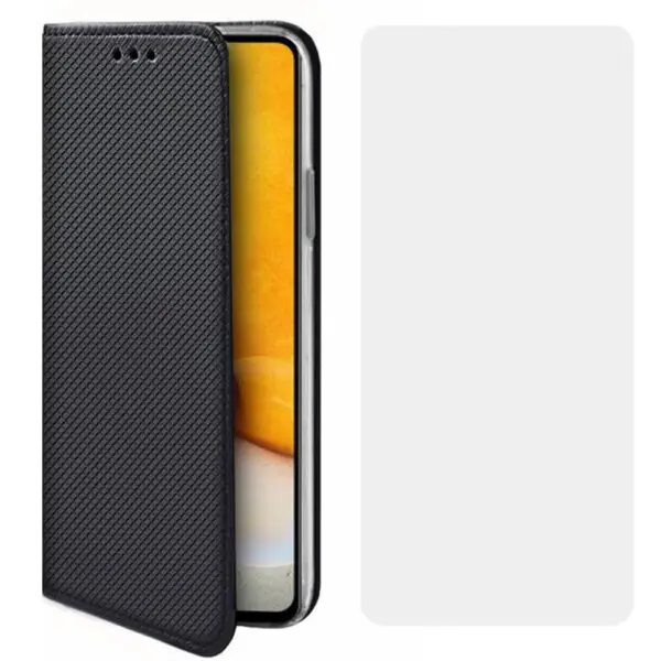 Set husa carte Comando Book si folie silicon compatibila cu Samsung Galaxy A23, Inchidere magnetica, Buzunar interior pentru card, Flip stand, Protectie completa si practica, Negru