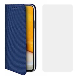 Set husa carte Comando Book si folie silicon compatibila cu Samsung Galaxy A33 5G, Inchidere magnetica, Buzunar interior pentru card, Flip stand, Protectie completa si practica, Albastru