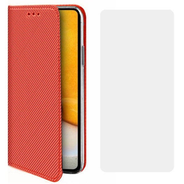 Set husa carte Comando Book si folie silicon compatibila cu Xiaomi Redmi 9A, Inchidere magnetica, Buzunar interior pentru card, Flip stand, Protectie completa si practica, Rosu