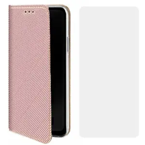 Set husa carte Comando Book si folie silicon compatibila cu Xiaomi Redmi Note 10 4G / Note 10s, Inchidere magnetica, Buzunar interior pentru card, Flip stand, Protectie completa si practica, Roz