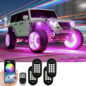 Kit iluminare ambientala auto, RGB, Interior sau exterior, 4 module cu 15 LED-uri fiecare, Control din aplicatie, Telecomanda, Bluetooth, 12V - 3