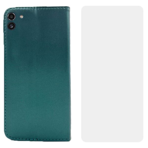 Set protectie compatibil cu Samsung Galaxy A03, COMANDO Flip Magnet cu Folie de silicon, Piele ecologica, Tip carte portofel, Protectie completa, Aderenta sigura, Verde