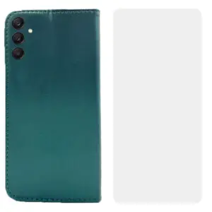 Set protectie compatibil cu Samsung Galaxy A35 5G, COMANDO Flip Magnet cu Folie de silicon, Piele ecologica, Tip carte portofel, Protectie completa, Aderenta sigura, Verde