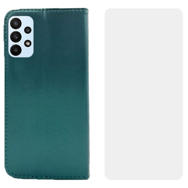 Set protectie compatibil cu Samsung Galaxy A72 5G, COMANDO Flip Magnet cu Folie de silicon, Piele ecologica, Tip carte portofel, Protectie completa, Aderenta sigura, Verde