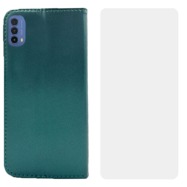 Set protectie compatibil cu Motorola Moto E30, COMANDO Flip Magnet cu Folie de silicon, Piele ecologica, Tip carte portofel, Protectie completa, Aderenta sigura, Verde