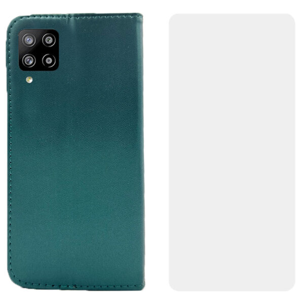 Set protectie compatibil cu Samsung Galaxy A42 5G, COMANDO Flip Magnet cu Folie de silicon, Piele ecologica, Tip carte portofel, Protectie completa, Aderenta sigura, Verde