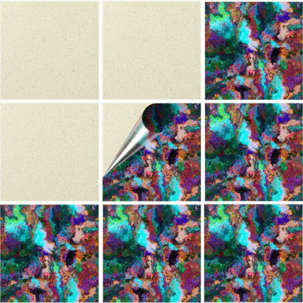 Set 25 Stickere decorative autoadezive pentru faianta sau perete, Model Psychedelic Texture, Dimensiuni 20 cm x 20 cm, Rezistente la uzura si apa, 1 m2