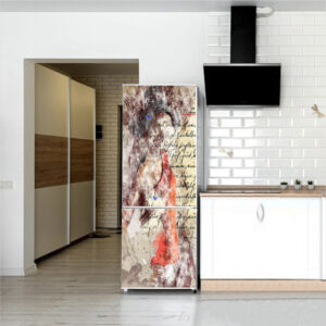 Autocolant pentru frigider, Model Mysterious Lady, Dimensiuni 200 x 90 cm, Design Vibrant, Autoadeziv