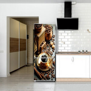 Autocolant pentru frigider, Model Beauty Of Smell Coffee, Dimensiuni 200 x 90 cm, Design Vibrant, Autoadeziv