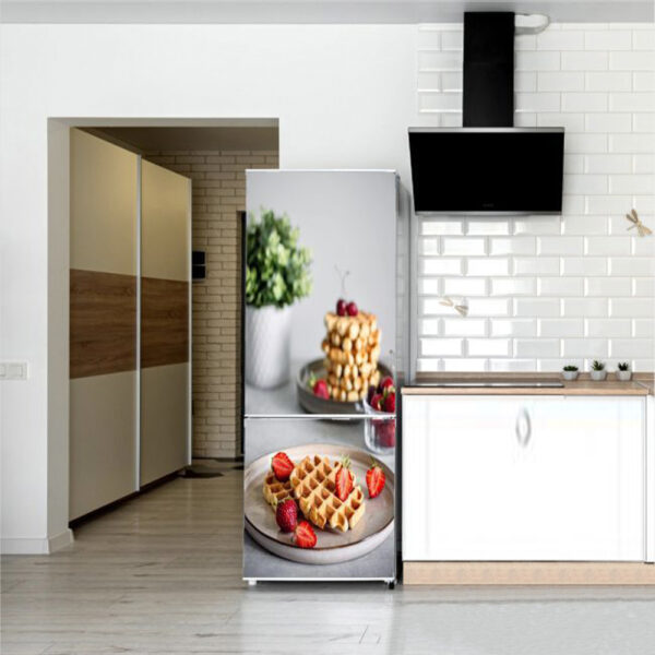 Autocolant pentru frigider, Model Breakfast Waffle, Dimensiuni 200 x 90 cm, Design Vibrant, Autoadeziv