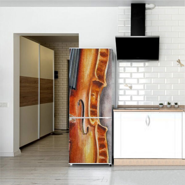 Autocolant pentru frigider, Model Retro Violin, Dimensiuni 200 x 90 cm, Design Vibrant, Autoadeziv