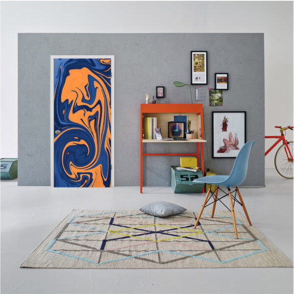 Autocolant pentru usa, Model Blue Orange, Dimensiuni 200 x 90 cm, Design Vibrant, Autoadeziv - 4