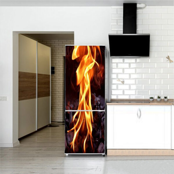 Autocolant pentru frigider, Model Power Of Fire, Dimensiuni 200 x 90 cm, Design Vibrant, Autoadeziv