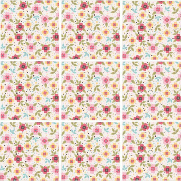 Set 100 Stickere decorative autoadezive pentru faianta sau perete, Model Pixel Flowers, Dimensiuni 15 cm x 15 cm, Rezistente la uzura si apa, 2,25 m2 - 3