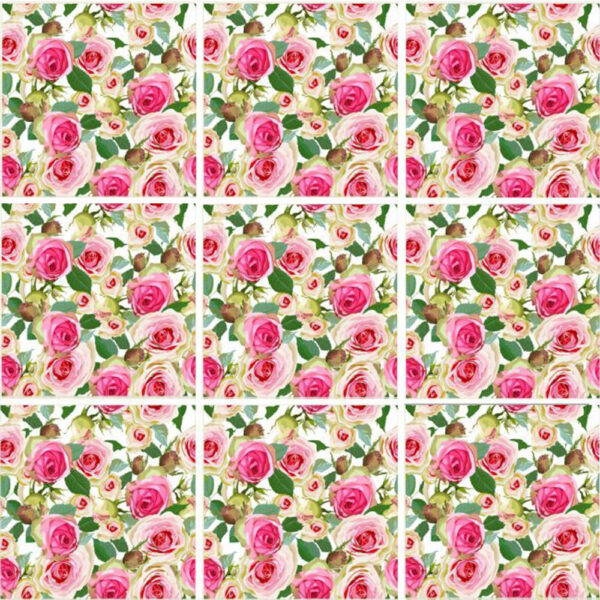 Set 100 Stickere decorative autoadezive pentru faianta sau perete, Model Pink Roses, Dimensiuni 25 cm x 25 cm, Rezistente la uzura si apa, 6,25 m2 - 3