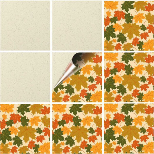 Set 100 Stickere decorative autoadezive pentru faianta sau perete, Model Autumn Leaves, Dimensiuni 15 cm x 15 cm, Rezistente la uzura si apa, 2,25 m2