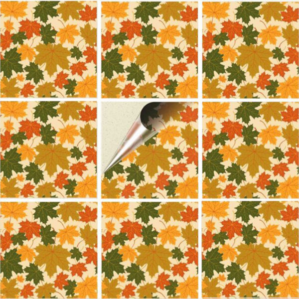 Set 100 Stickere decorative autoadezive pentru faianta sau perete, Model Autumn Leaves, Dimensiuni 15 cm x 15 cm, Rezistente la uzura si apa, 2,25 m2 - 2