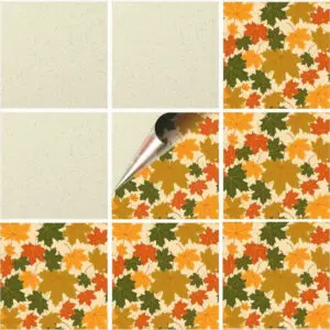 Set 25 Stickere decorative autoadezive pentru faianta sau perete, Model Autumn Leaves, Dimensiuni 20 cm x 20 cm, Rezistente la uzura si apa, 1 m2