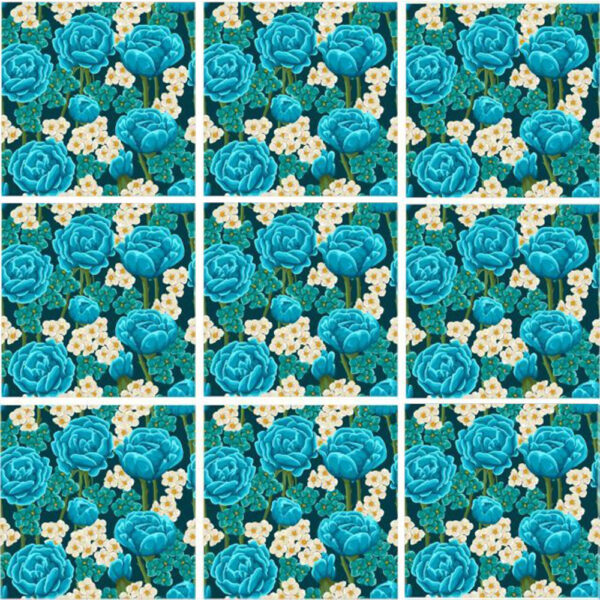 Set 100 Stickere decorative autoadezive pentru faianta sau perete, Model Blue Ranunculus, Dimensiuni 15 cm x 15 cm, Rezistente la uzura si apa, 2,25 m2 - 3