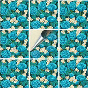 Set 100 Stickere decorative autoadezive pentru faianta sau perete, Model Blue Ranunculus, Dimensiuni 20 cm x 20 cm, Rezistente la uzura si apa, 4 m2 - 2