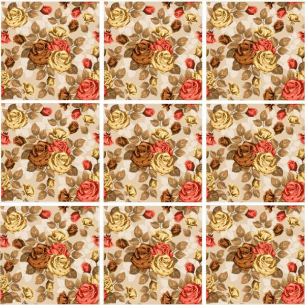 Set 100 Stickere decorative autoadezive pentru faianta sau perete, Model Gold Roses, Dimensiuni 15 cm x 15 cm, Rezistente la uzura si apa, 2,25 m2 - 3