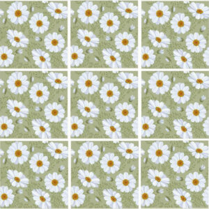 Set 100 Stickere decorative autoadezive pentru faianta sau perete, Model Chamomile, Dimensiuni 15 cm x 15 cm, Rezistente la uzura si apa, 2,25 m2 - 3