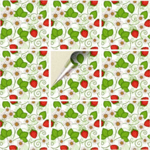 Set 100 Stickere decorative autoadezive pentru faianta sau perete, Model Strawberry Fields, Dimensiuni 15 cm x 15 cm, Rezistente la uzura si apa, 2,25 m2 - 2