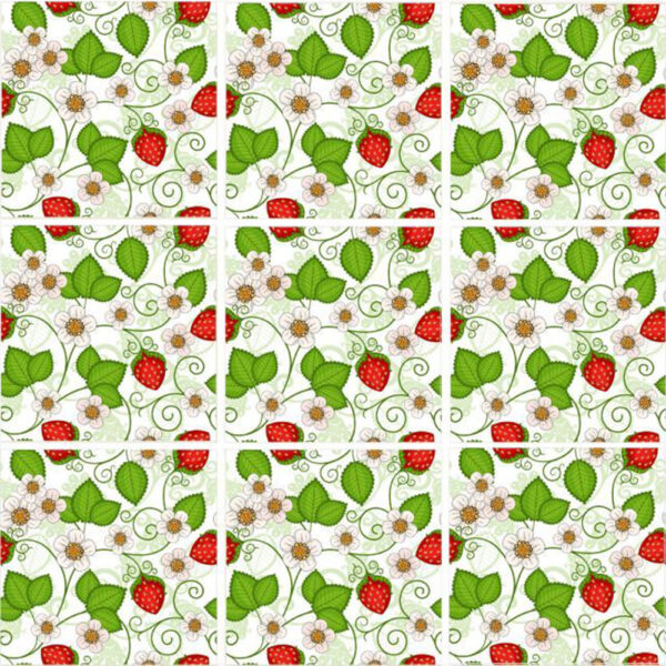 Set 100 Stickere decorative autoadezive pentru faianta sau perete, Model Strawberry Fields, Dimensiuni 15 cm x 15 cm, Rezistente la uzura si apa, 2,25 m2 - 3