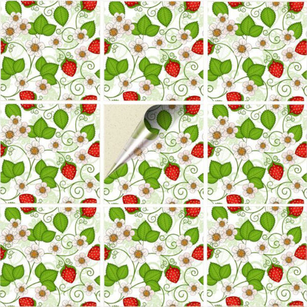 Set 12 Stickere decorative autoadezive pentru faianta sau perete, Model Strawberry Fields, Dimensiuni 30 cm x 30 cm, Rezistente la uzura si apa, 1 m2 - 2