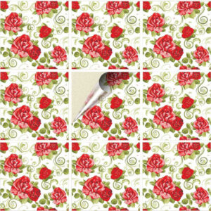 Set 100 Stickere decorative autoadezive pentru faianta sau perete, Model Red Rose, Dimensiuni 25 cm x 25 cm, Rezistente la uzura si apa, 6,25 m2 - 2