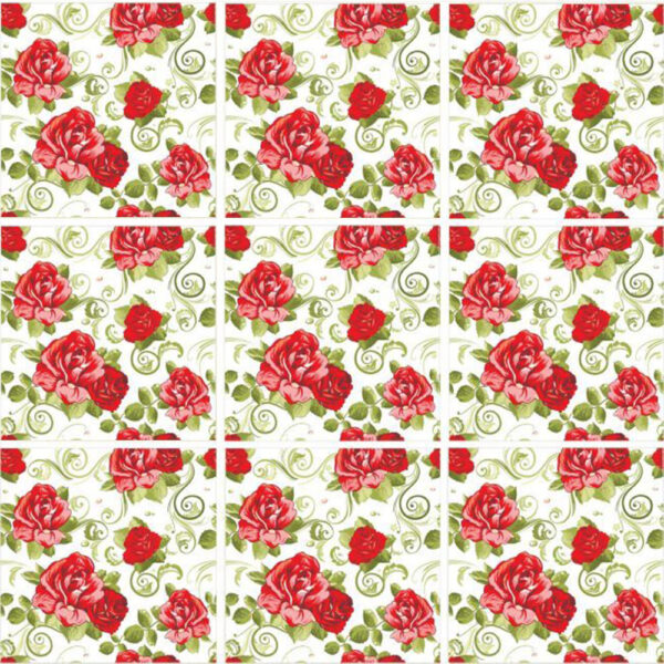 Set 100 Stickere decorative autoadezive pentru faianta sau perete, Model Red Rose, Dimensiuni 25 cm x 25 cm, Rezistente la uzura si apa, 6,25 m2 - 3